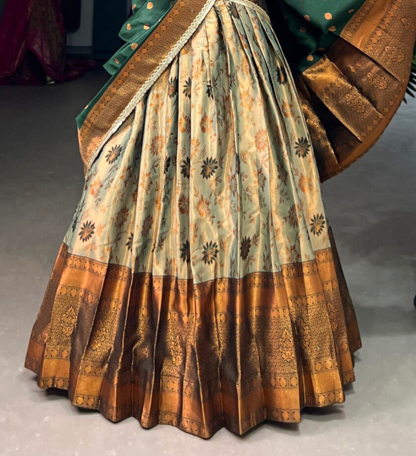 Perfectly Crafted Jacquard Silk Pattu Lehenga Choli In Green Color