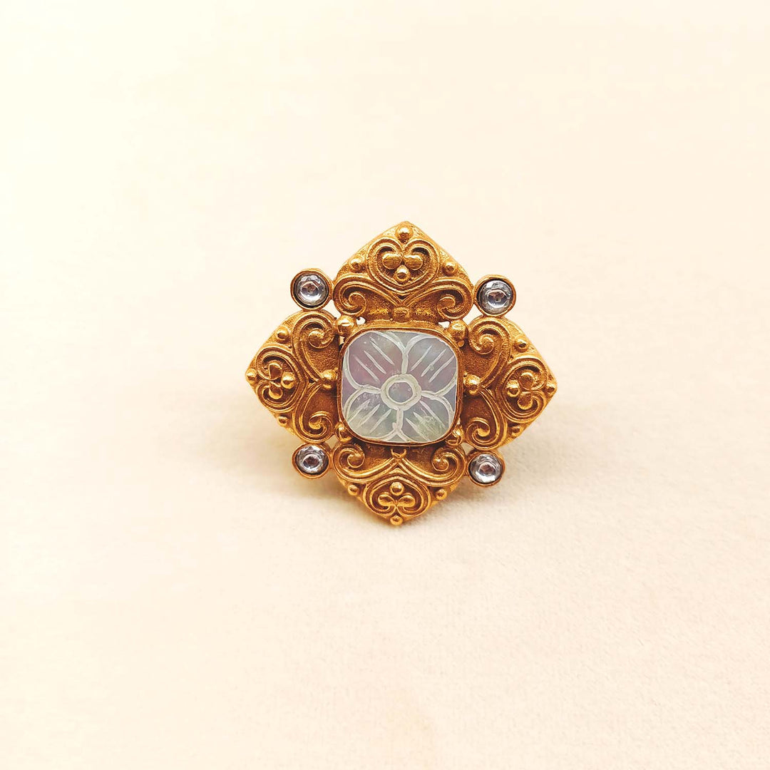  Elegant Ganga White Stone Gold Plated Boutique Ring with dazzling white stone and intricate gold details