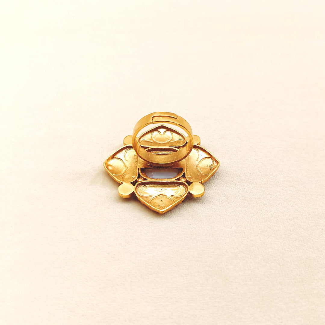 Ganga White Stone Gold Plated Boutique Ring in a jewelry box, perfect for gifting or storing the exquisite piece