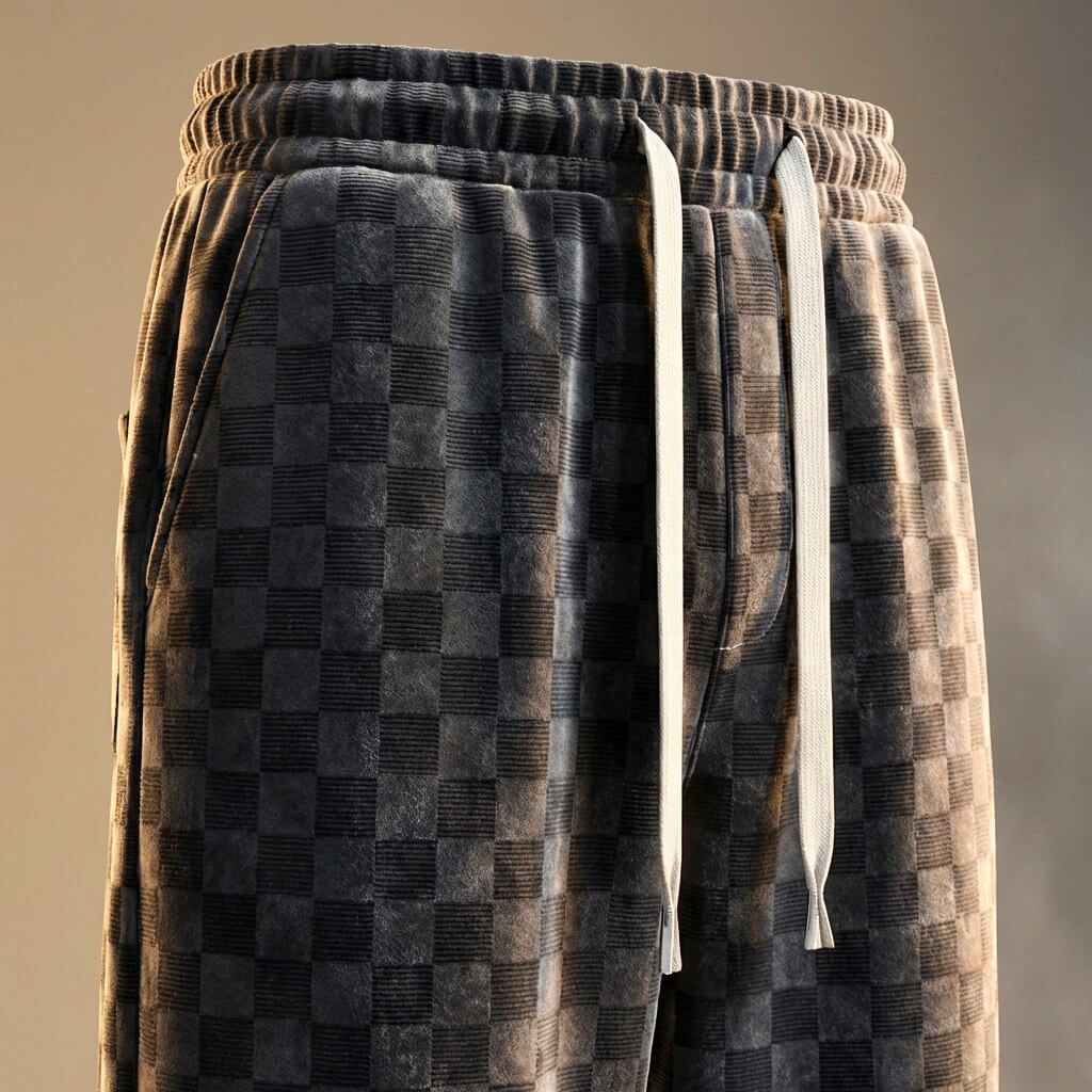 Matt Checkered Corduroy Sweatpants  - By Qivii