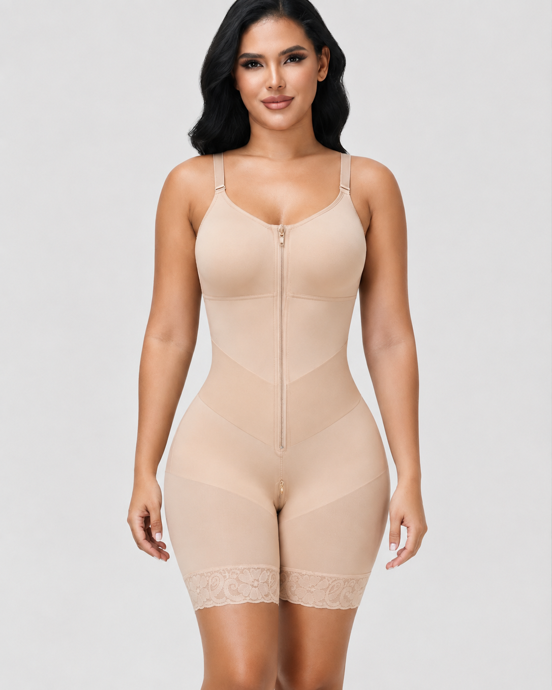 High Compression V-shaped Waist Belt Tummy Control Zipper Full Body Shapewear