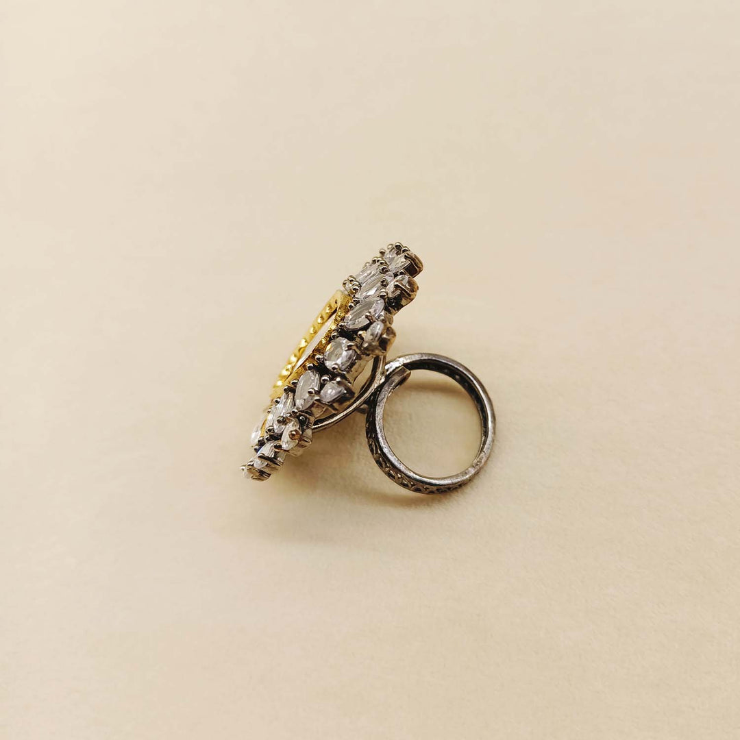 Beautiful Gunjan Diamonds Rhodium & Silver Plated Victorian Ring shining in the light