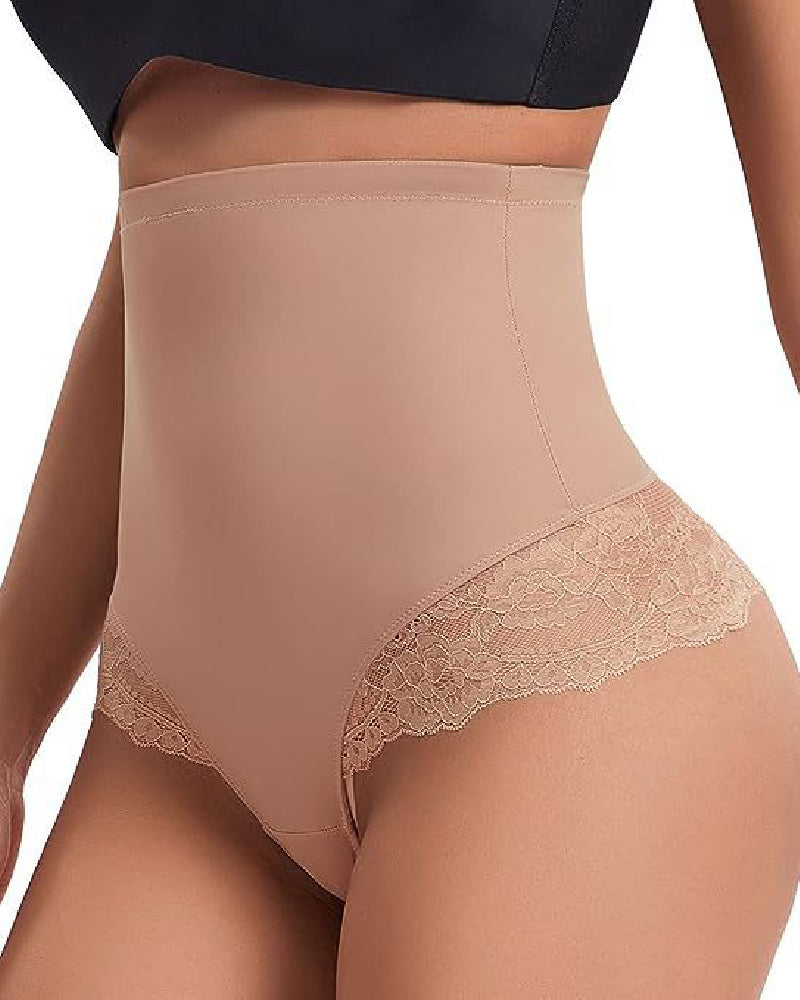 Seamless Lace Tummy Control Shapewear Panties High Waist Compression Thong Underwear  - By Qivii