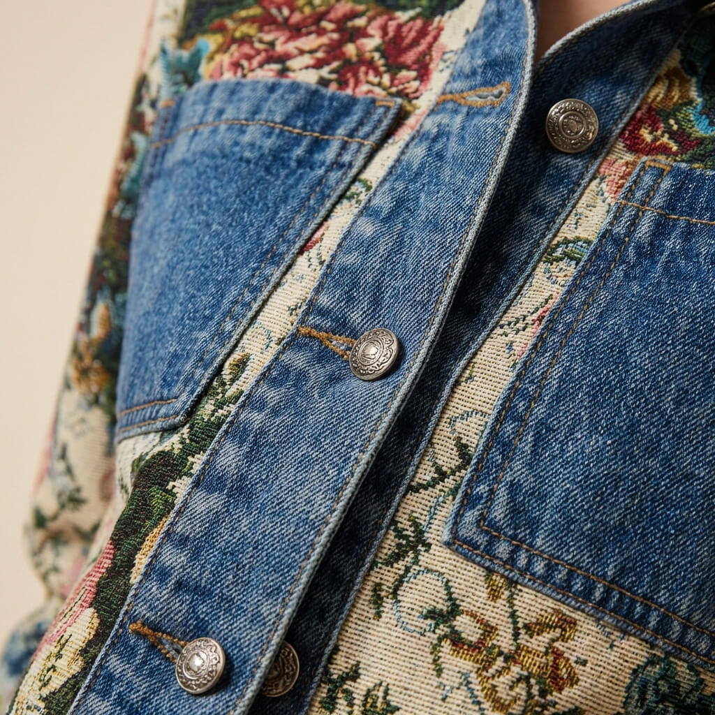 Camellia Floral Denim Jacket  - By Qivii