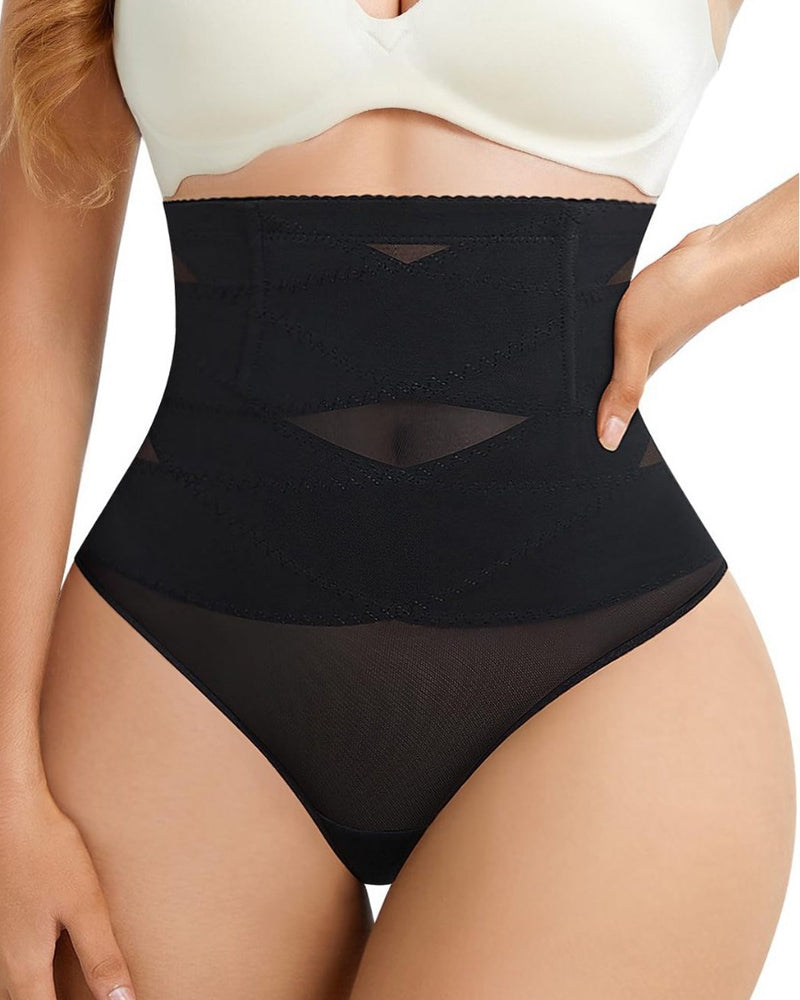 Cross High Waist Shaping Briefs Mesh Firm Control Stomach Panty  - By Qivii