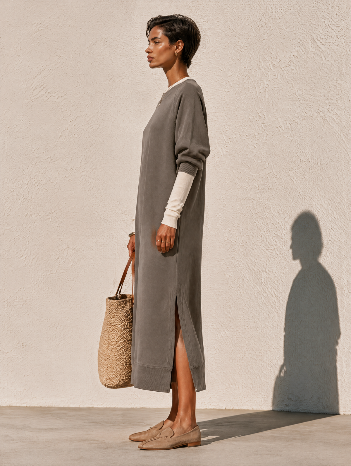 Women's Faux-Layered Casual Crew Neck Maxi Dress MDZ0355I5GMJ