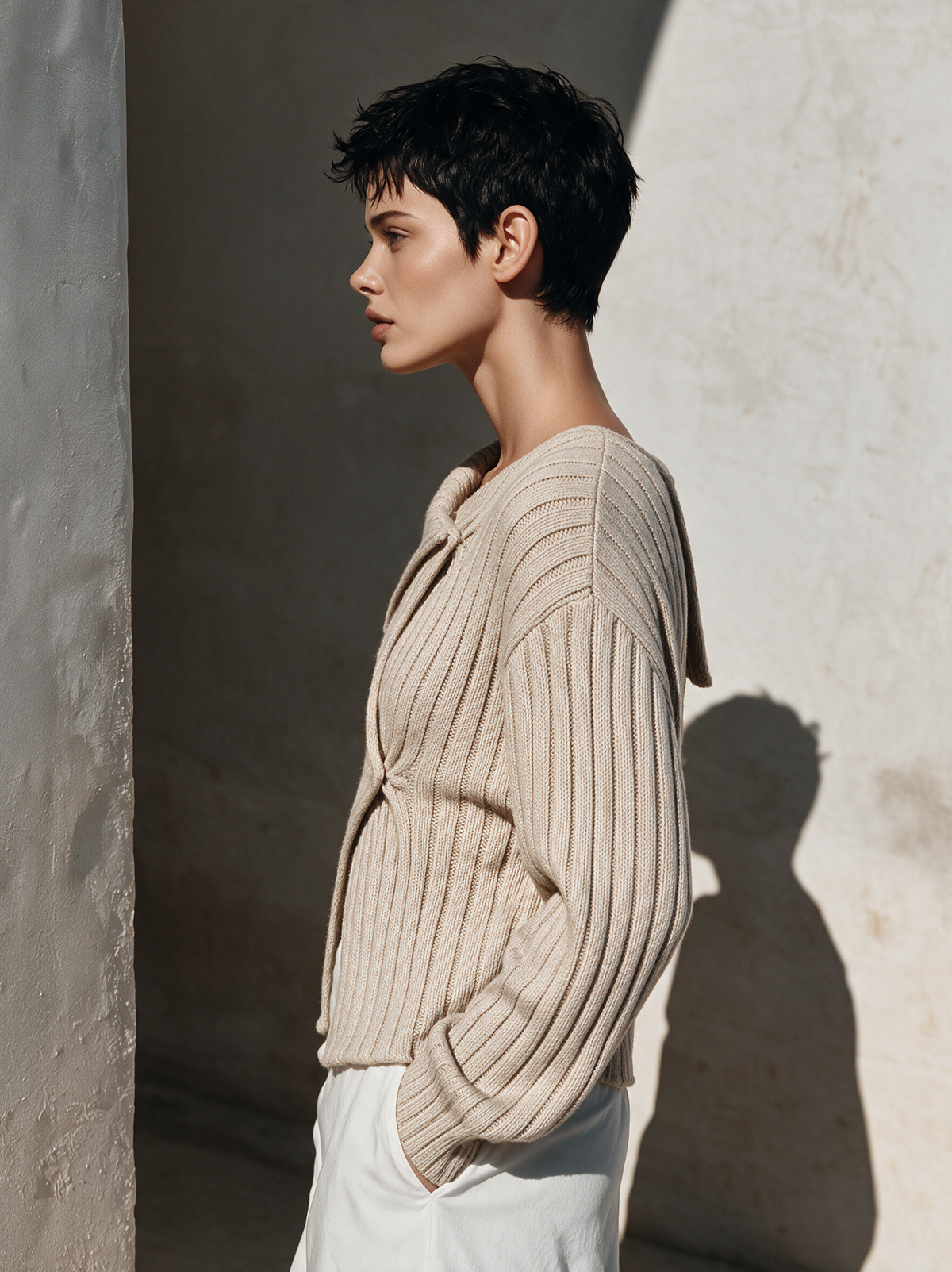 Women's Asymmetric Fold-Over Collar Ribbed Knit Top