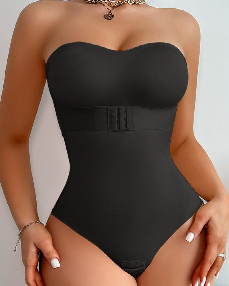 Women's Strapless Tummy Control One Piece Seamless Thong Shapewear Bodysuits  - By Qivii