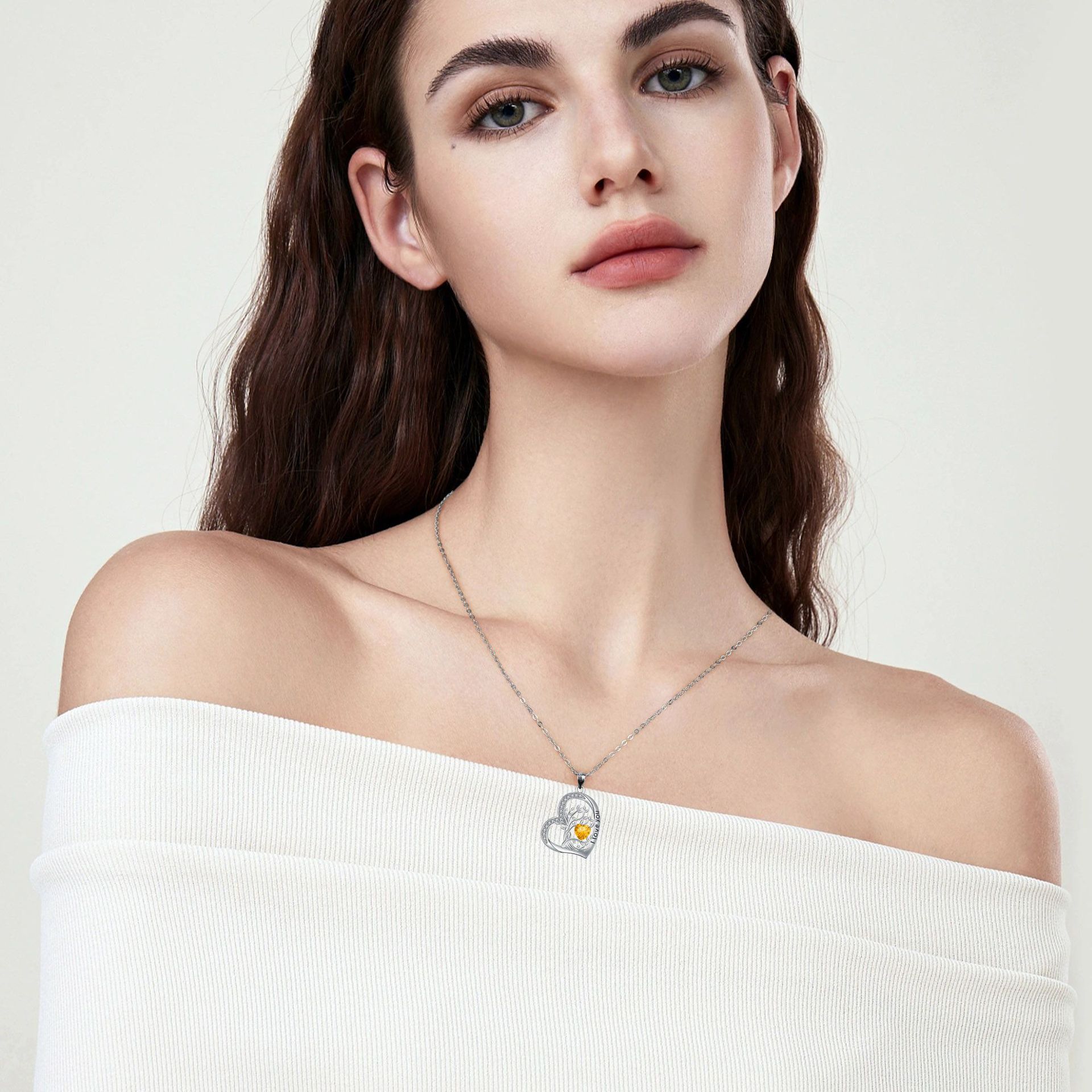 Birthstone Tree Of Life Heart Necklace