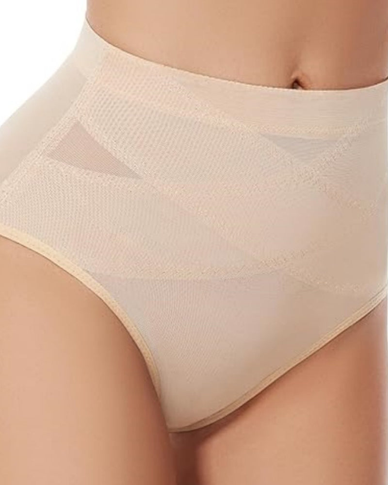 Mid Rise Cross Compression Shapewear Underwear Mesh Tummy Control Shaping Panty  - By Qivii