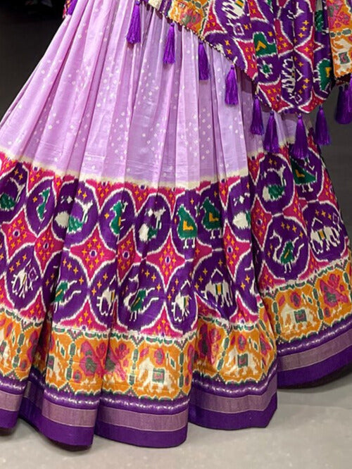 Tussar Silk Patola Print With foil work Lehenga Choli In Lavender Color