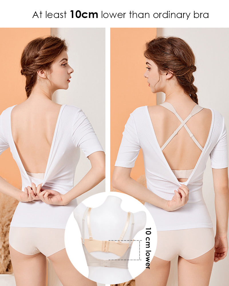 Women's Seamless Low Back Wireless Deep U Shaped Backless Comfort Minimizer Bra  - By Qivii