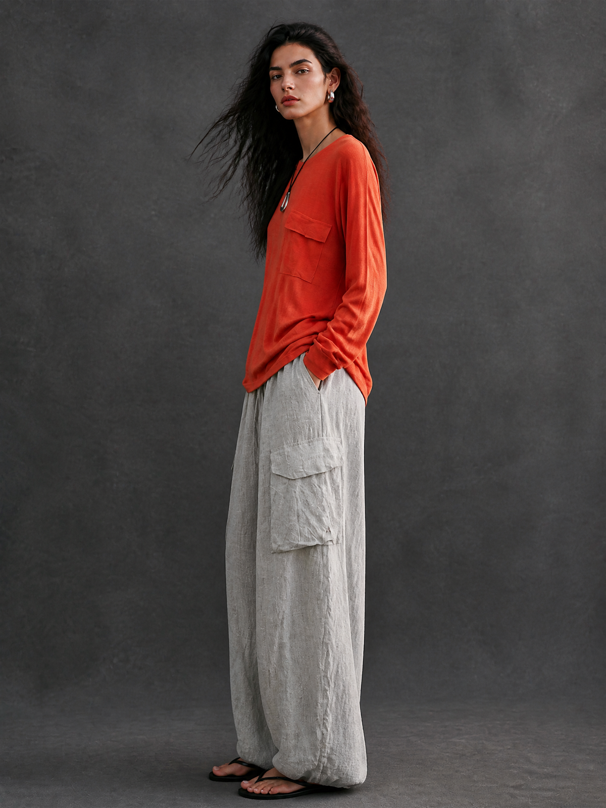 Women's Casual Crew Neck T-shirt And Cargo Pants Set MDZ1093H8GMJ