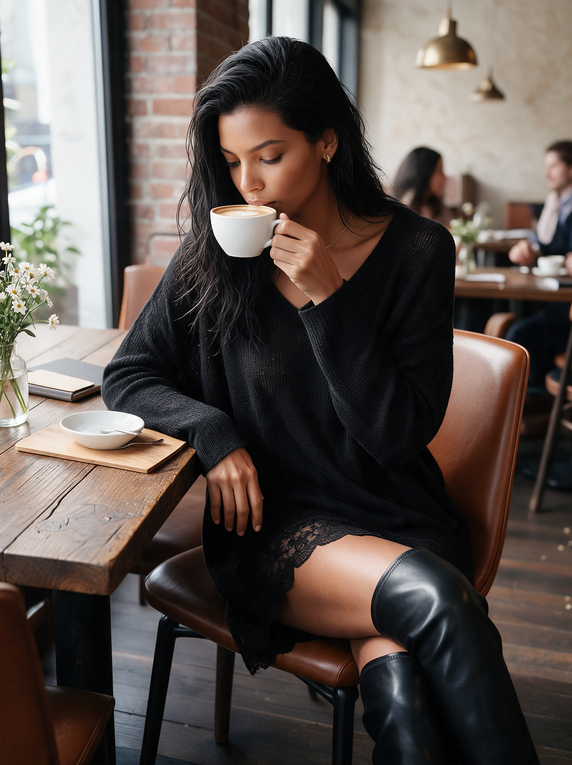 Women's Lightweight U-Neck Knit Mini Dress With Lace Hem MDZ2047H2ZRK