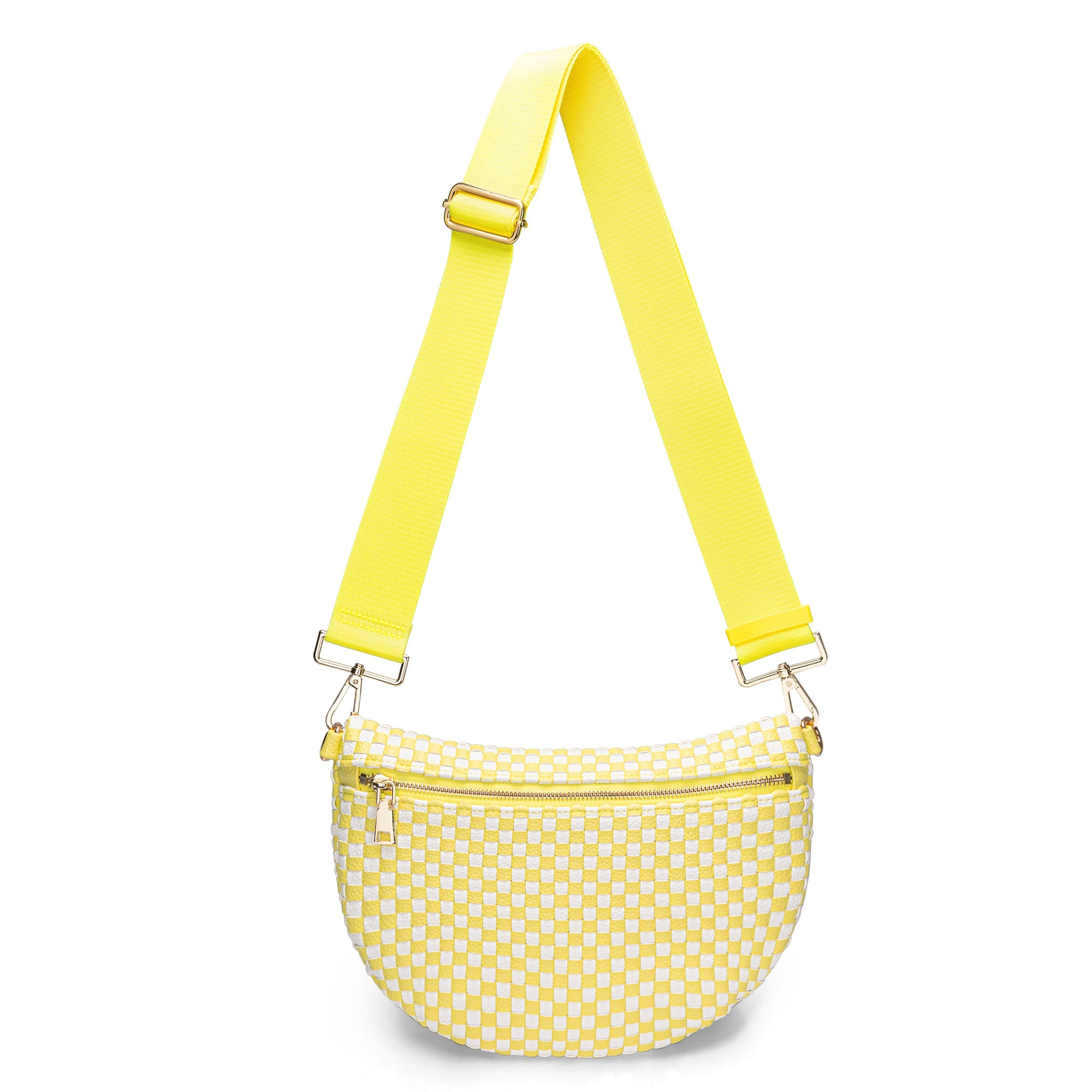 Ounamei Checkered Woven Crossbody Fanny Pack for Women – Adjustable Sling Bum Bag, Lightweight Everyday Travel Shoulder Purse