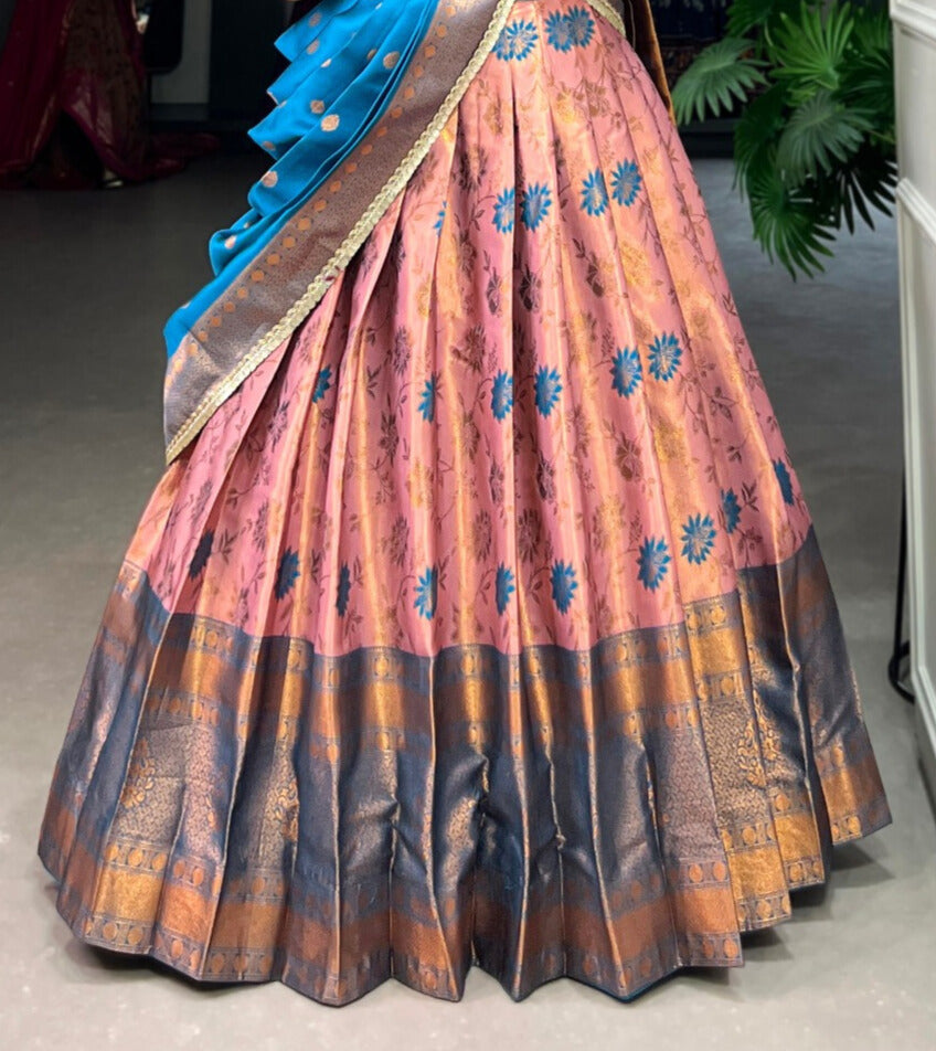 Perfectly Crafted Jacquard Silk Pattu Lehenga Choli In Pink Color