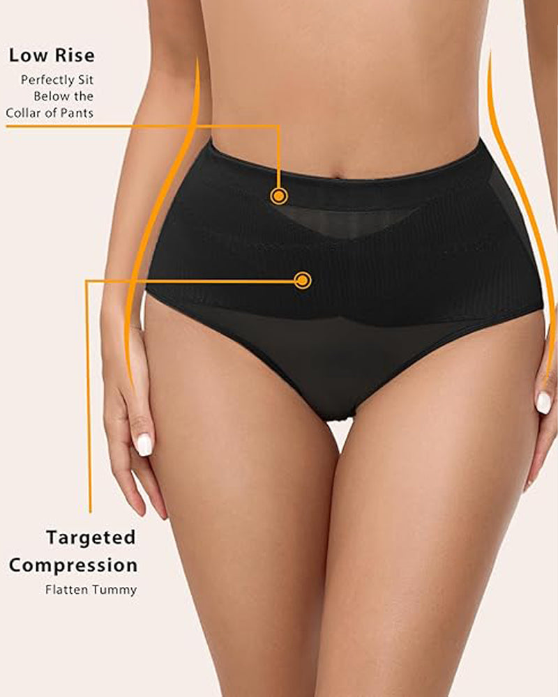 Mid Rise Cross Compression Shapewear Underwear Mesh Tummy Control Shaping Panty  - By Qivii