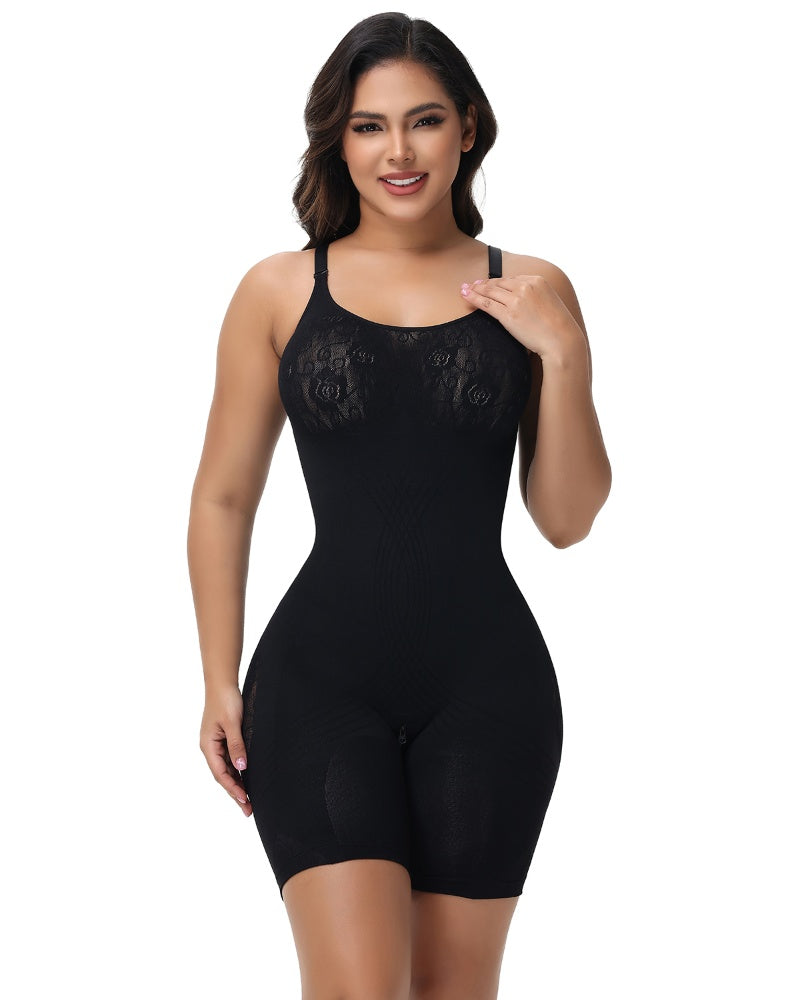 Shapshe® Rose Jacquard Thigh Slimmer Shapewear Seamless Sculpting Snatched Waist Bodysuit  - By Qivii