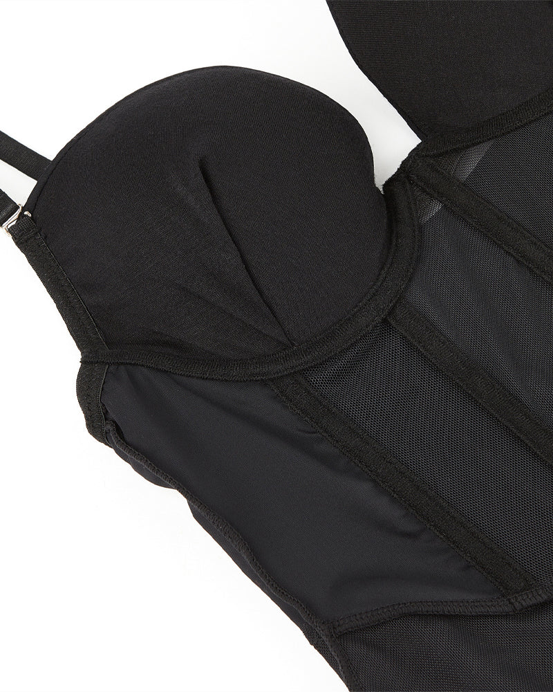 Women's Tummy Control Thong Sheer Mesh Corset Top Backless Bodysuits  - By Qivii