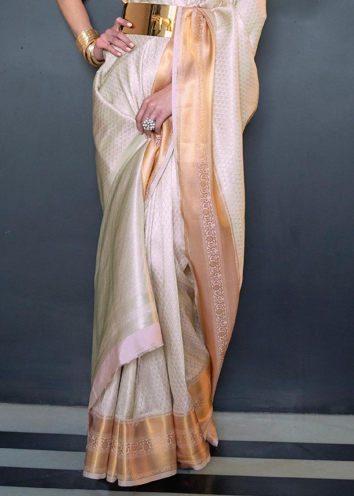 Daisy White Woven Soft Silk Saree - qivii