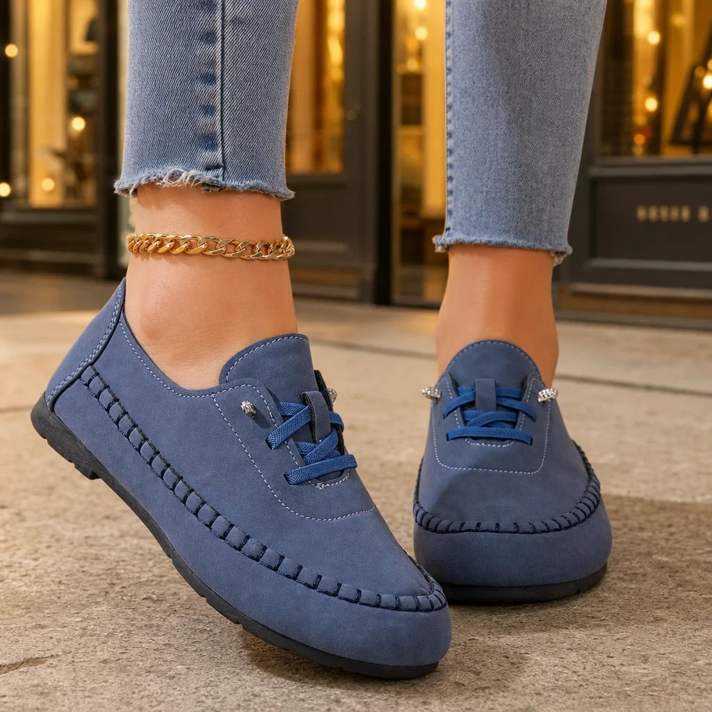 Blue Danforth women's orthopedic lace-up loafers by Hudson Ridge, stylish and comfortable women's footwear with supportive design.