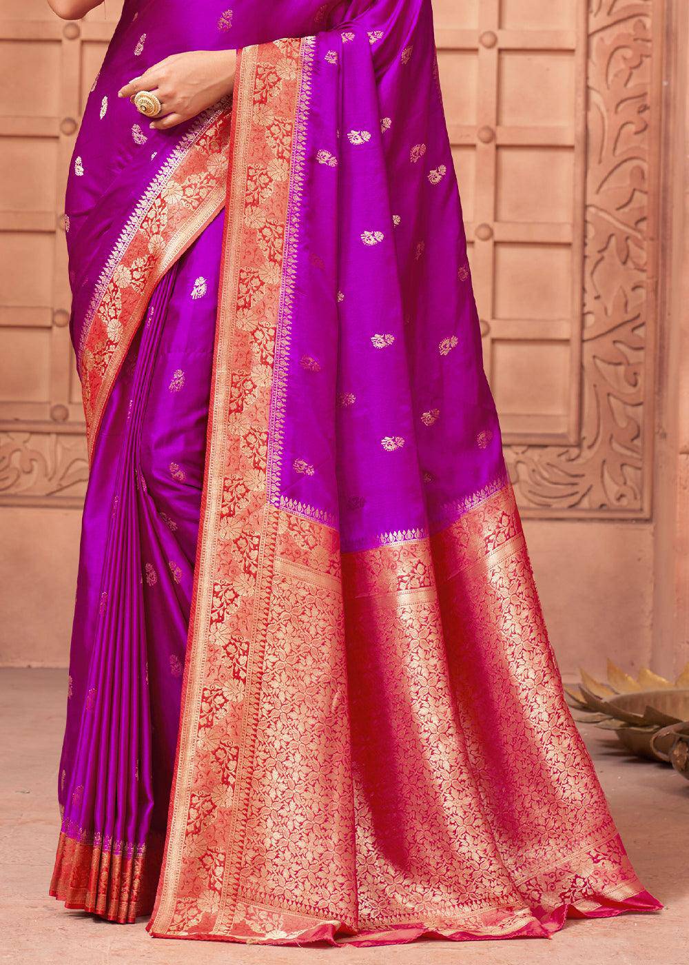 Traditional Purple Organza Saree Embroidery offers With Butti Sequence Work Saree With Blouse Piece For Function Saree|Party Wear Saree