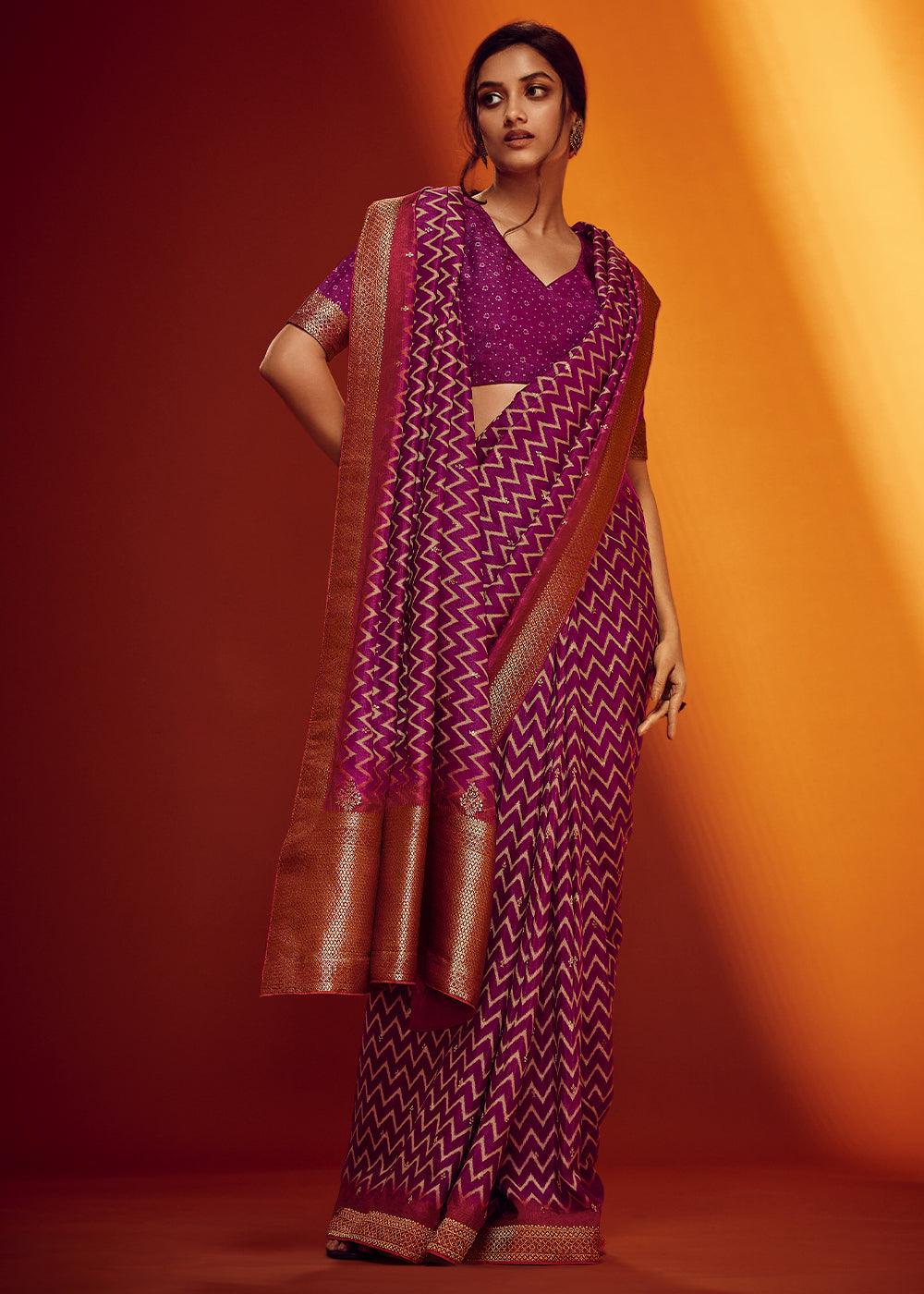 Dark Orchid Purple Woven Viscose Silk Saree - qivii