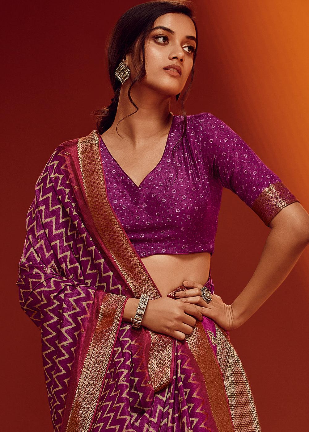 Dark Orchid Purple Woven Viscose Silk Saree - qivii