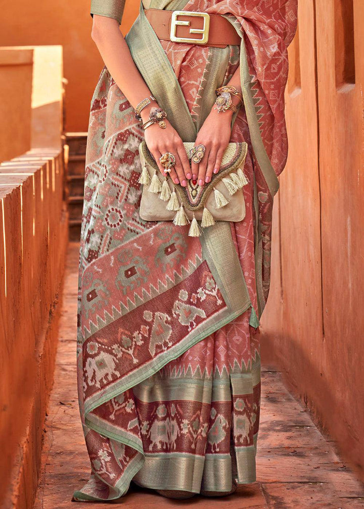 Dazzle Pink Printed Cotton Silk Saree | Stitched Blouse - qivii