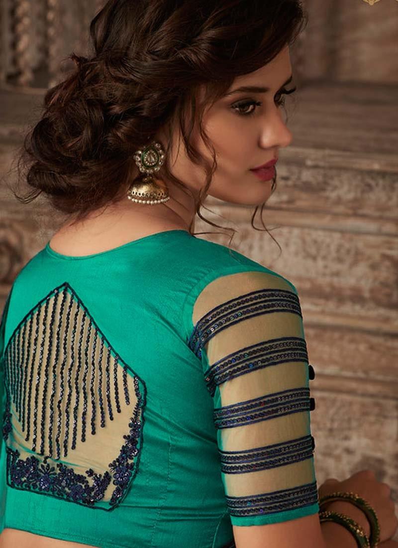 Dazzling Look Turquoise Color Double Shaded Saree With Designer Blouse  - By Kreeva