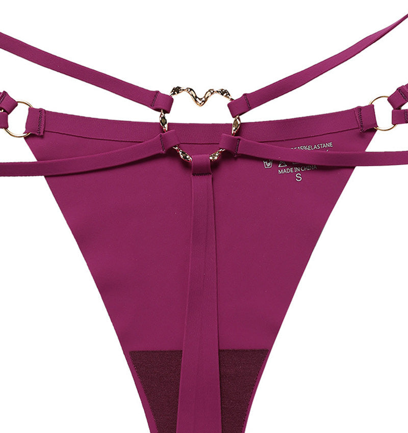 Women's Seamless Thong Low Waist Metal Ring Sexy Temptation Intimates T Pants  - By Qivii