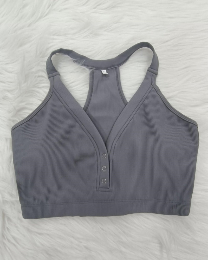 Halter Neck Deep V Knitted Breathable Bra With Front Buttons  - By Qivii