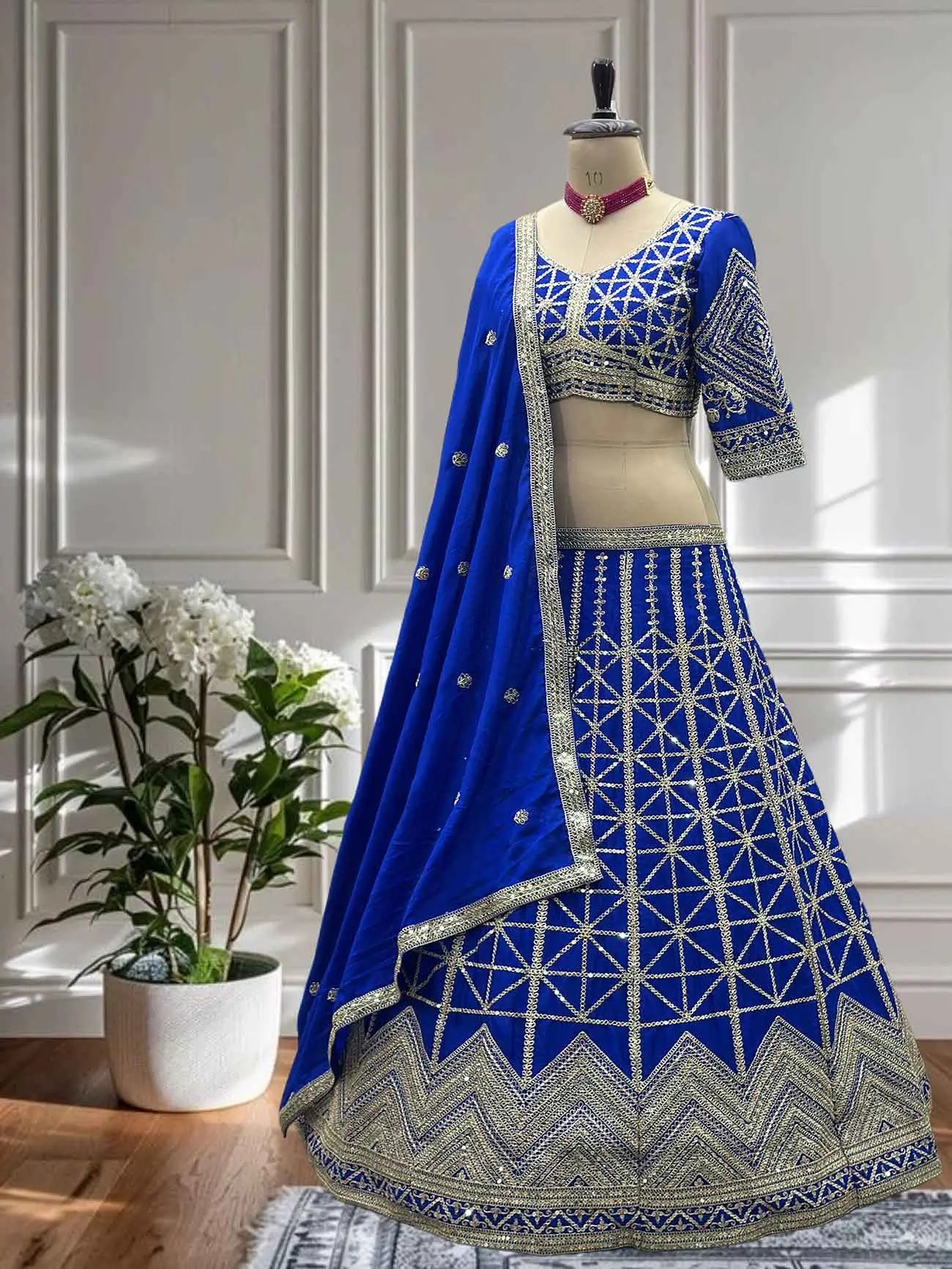Designer Blue Sequins Embroidery Work Lehenga Choli