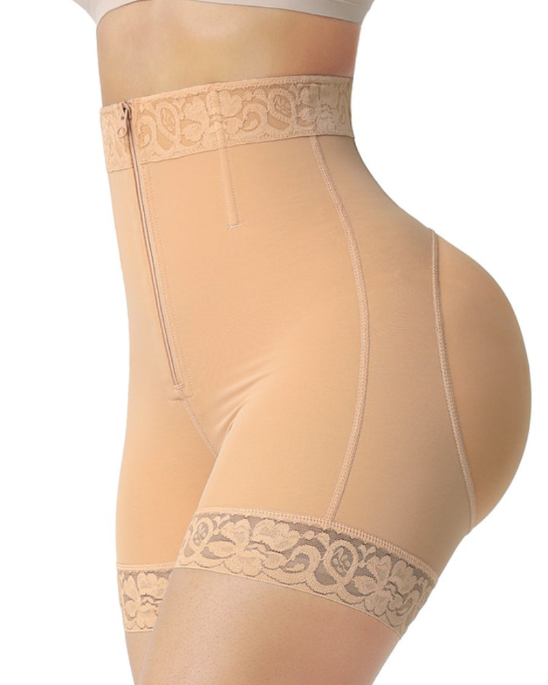 Shapshe® Mid Waist Tummy Control Front Zipper High Compression Butt Lifter Shaper Fajas Shorts  - By Qivii
