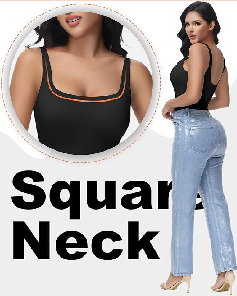 Shapshe® Seamless Tummy Control Thong Shapewear Backless Square Neck Tank Tops Body Shaper  - By Qivii