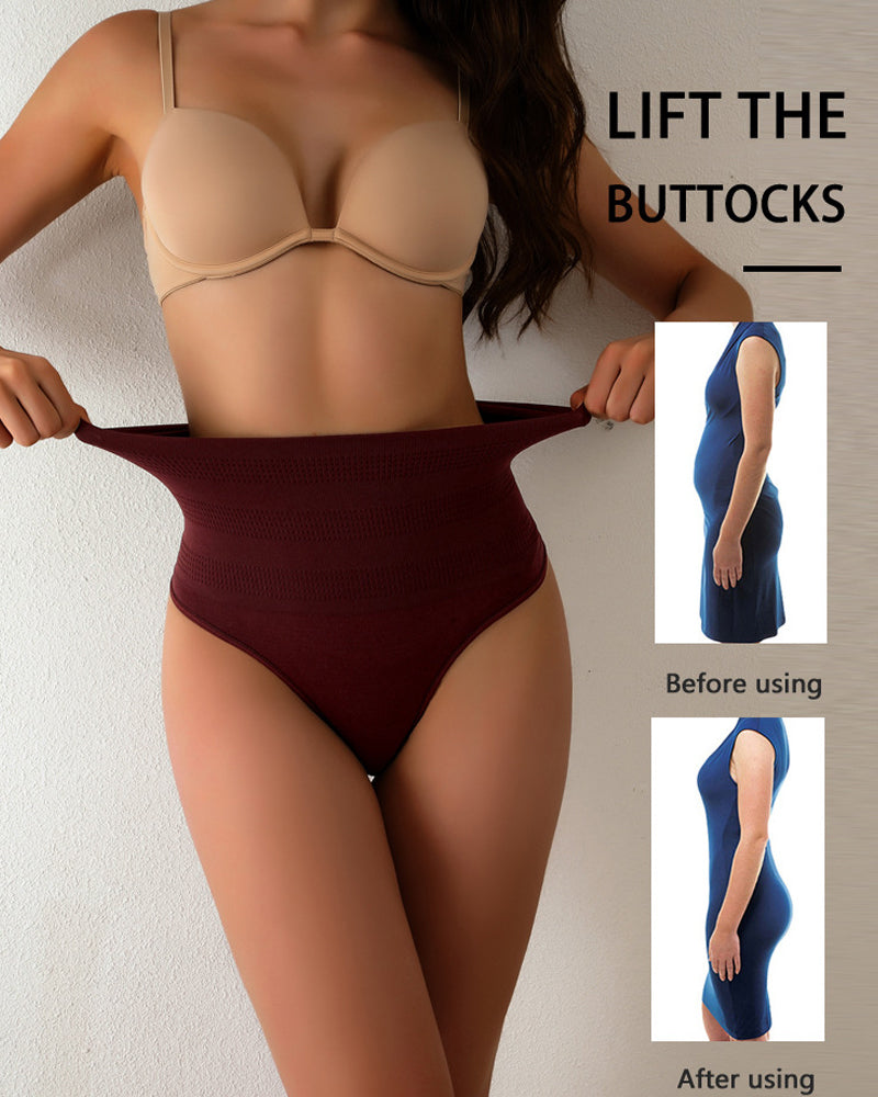High Waist Sexy Triangle Thong Briefs Tummy Control Shapewear Panties  - By Qivii