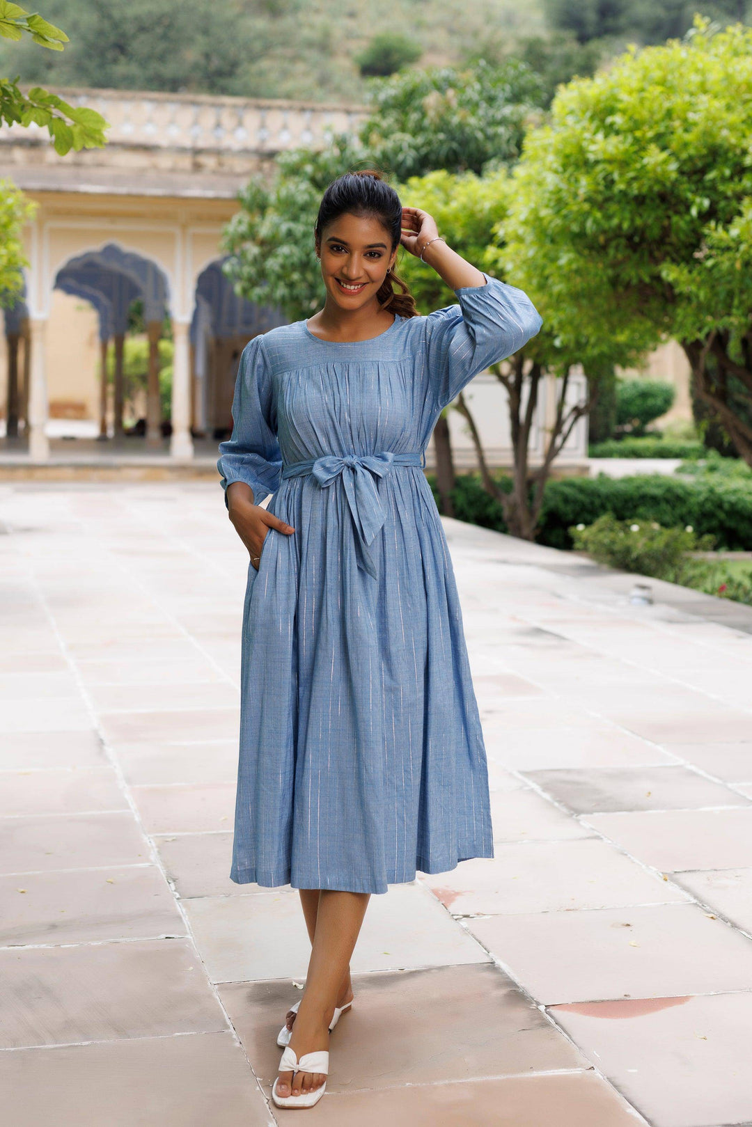 Denim Blue Lurex Dress - qivii