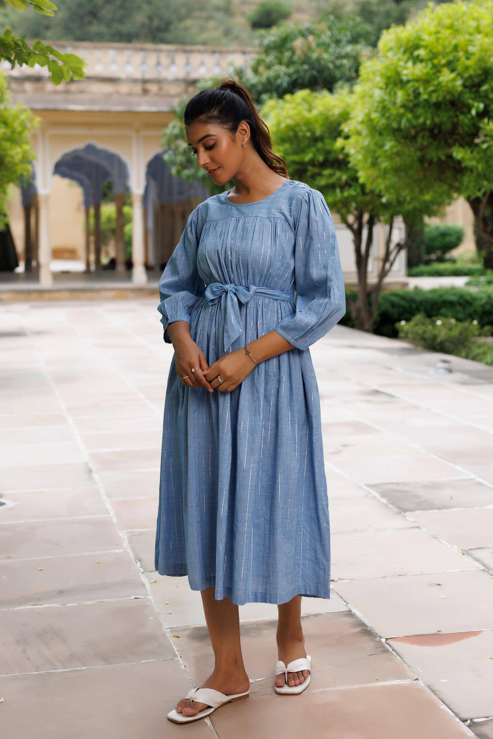 Denim Blue Lurex Dress - qivii