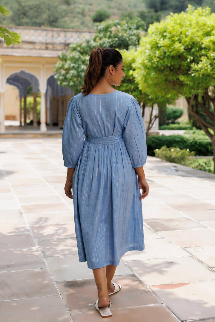 Denim Blue Lurex Dress - qivii