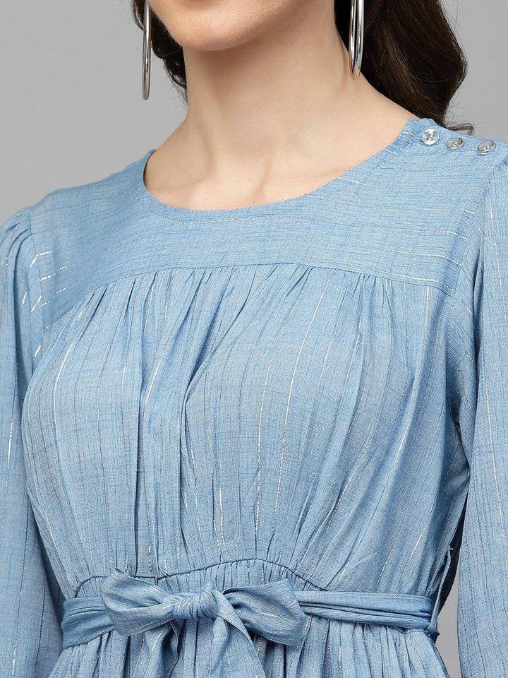 Denim Blue Lurex Dress - qivii