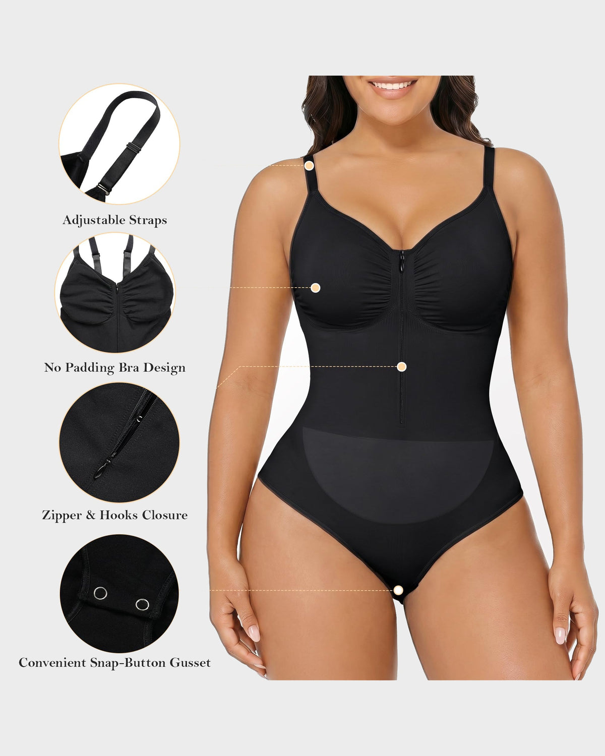 Seamless Tummy Control Shapewear Zipper Bodysuit