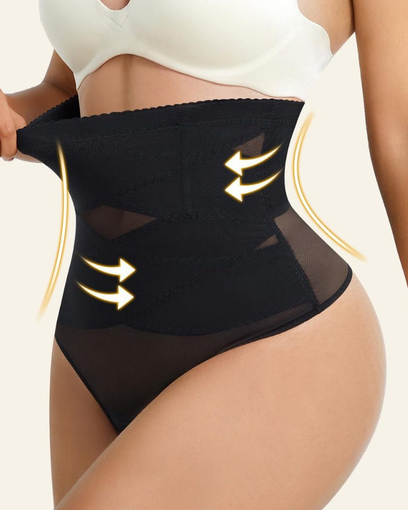 Cross High Waist Shaping Briefs Mesh Firm Control Stomach Panty  - By Qivii