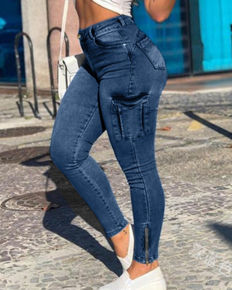 Sexy Old Fashionable Mutil-pocket Cargo Skinny Jeans  - By Qivii