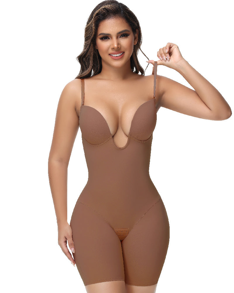 Shapshe® Women's U Plunge Strapless Tummy Control Bodysuit Low Back Built In Bra Shapewear  - By Qivii