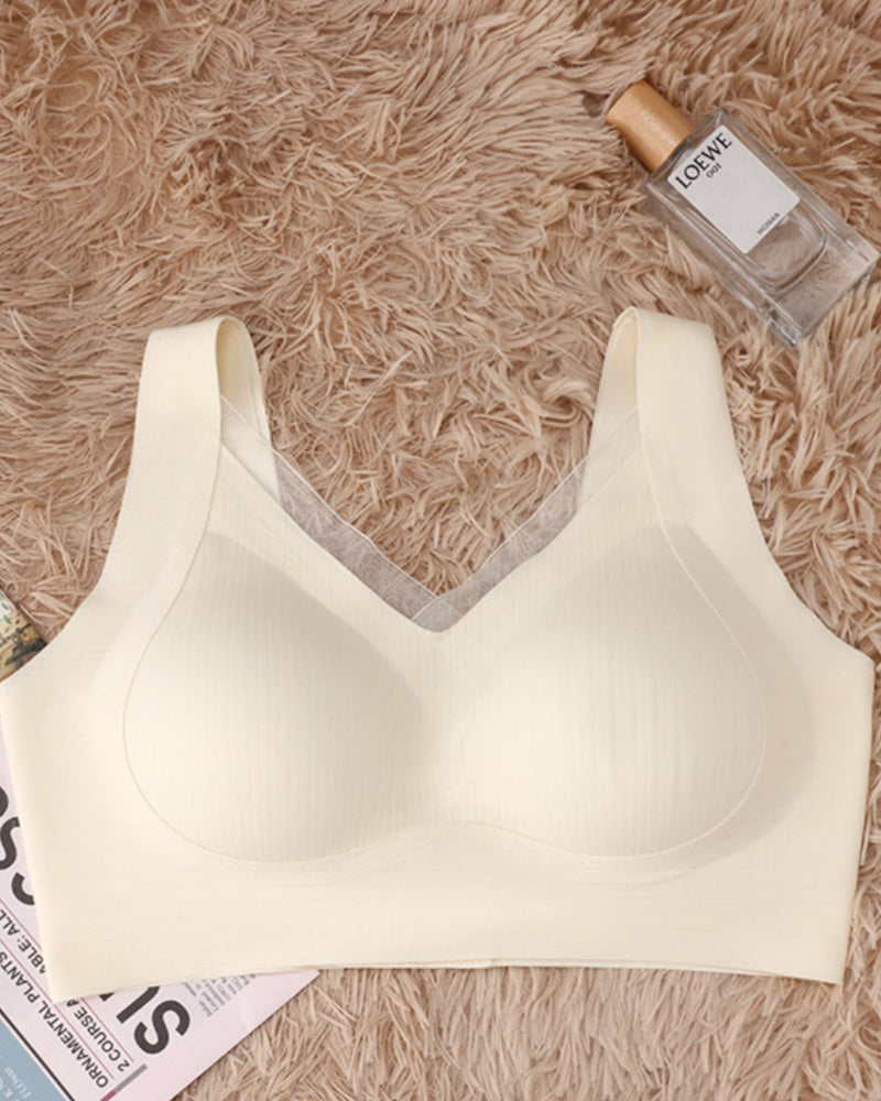 Mesh Patchwork Wire Free Soft Support Push Up Vest Bra  - By Qivii