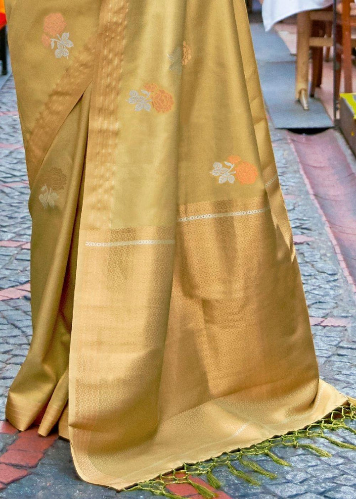 Dijon Yellow Designer Wear Woven Banarasi Silk Saree | Stitched Blouse - qivii