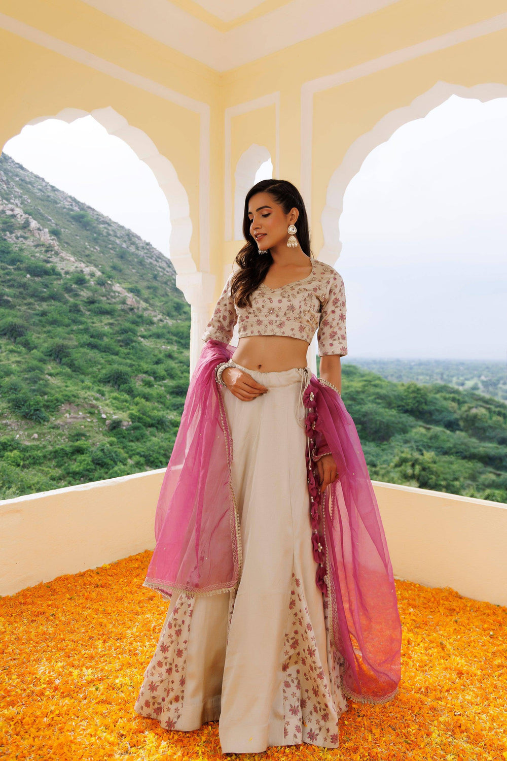 Dove Grey Purple Lehenga Set - qivii