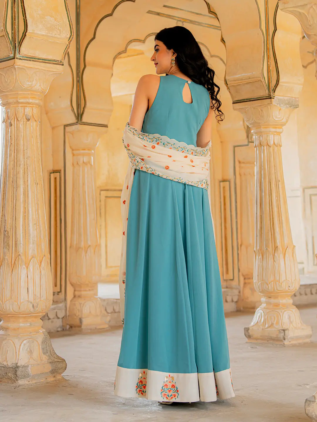 Smalt Blue Sequins Embroidery Georgette Gown