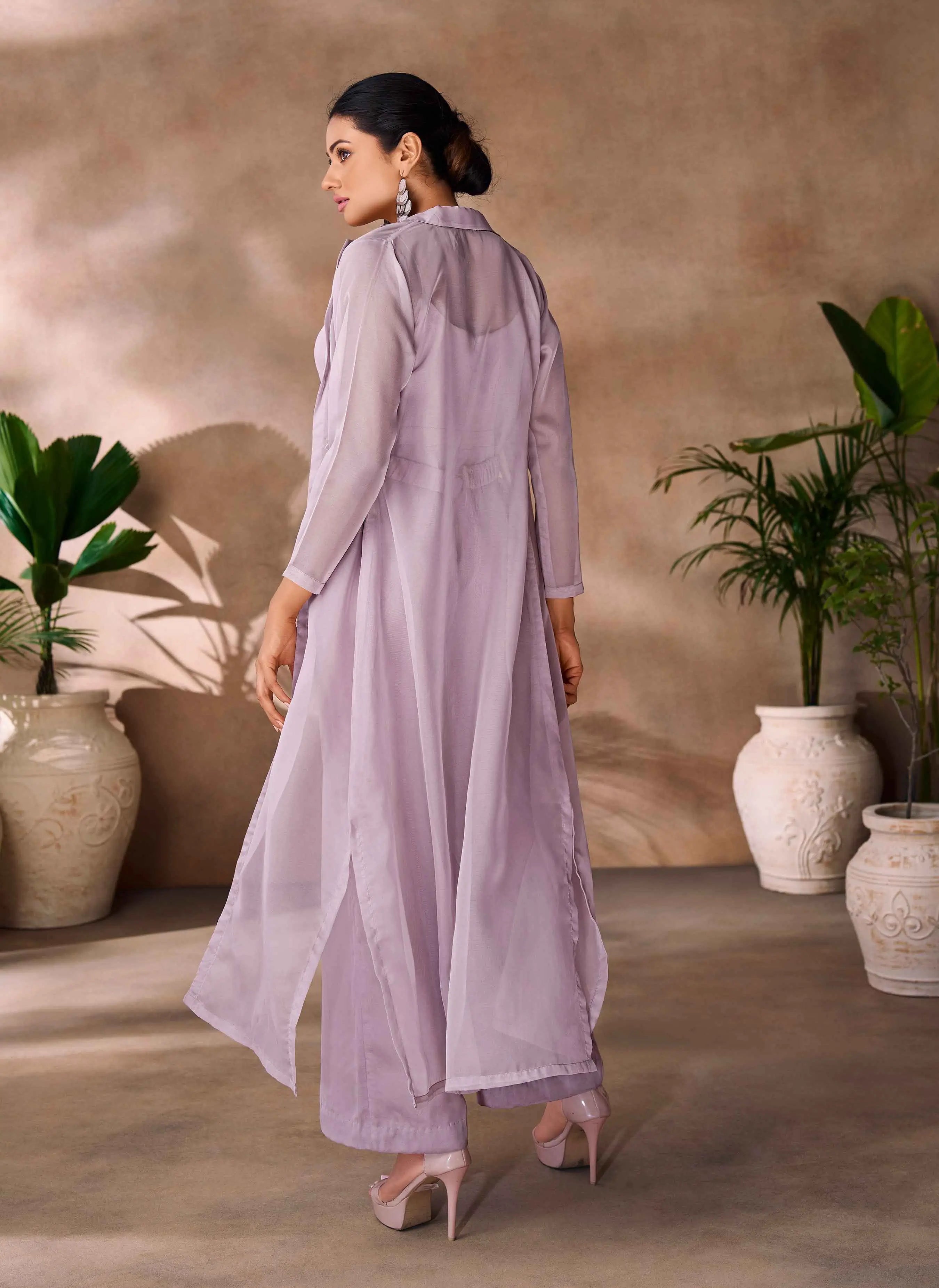 Most Trendy Lavender Hand Work Organza Indo Western Jumpsuit - qivii