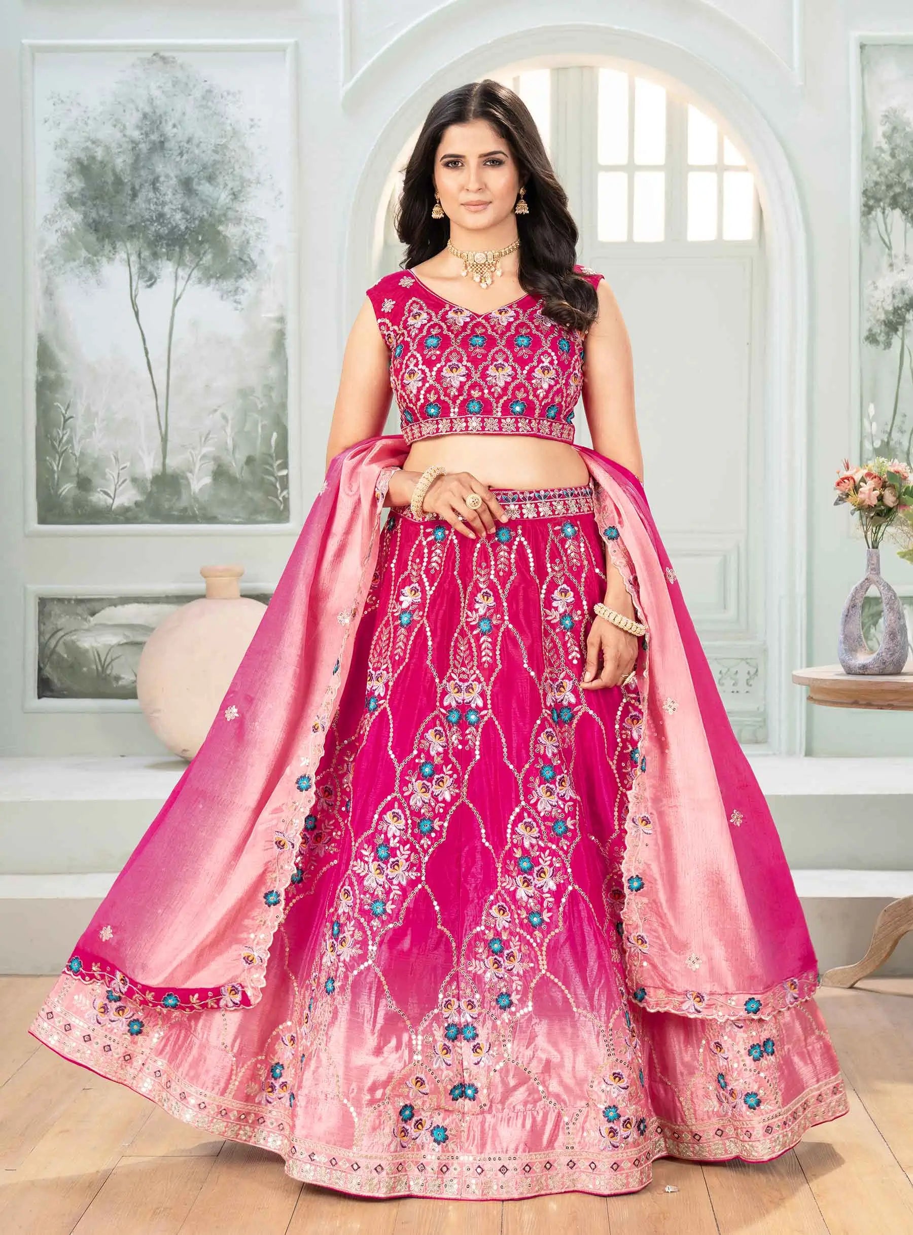 Dark And Light Pink Sequins Embroidery Work Lehenga Choli - qivii